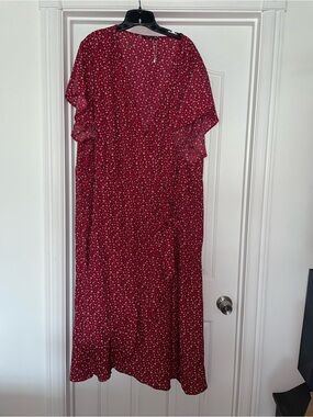 Bloomchic Red Floral Ruffle Sleeve Midi Wrap Dress Sz 28/5X NWOT